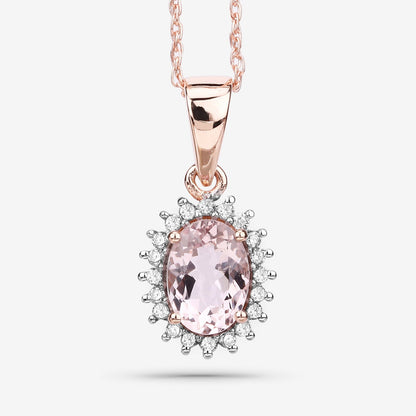 0.81 Carat Genuine Morganite and White Diamond 14K Rose Gold Pendant  DestGlow