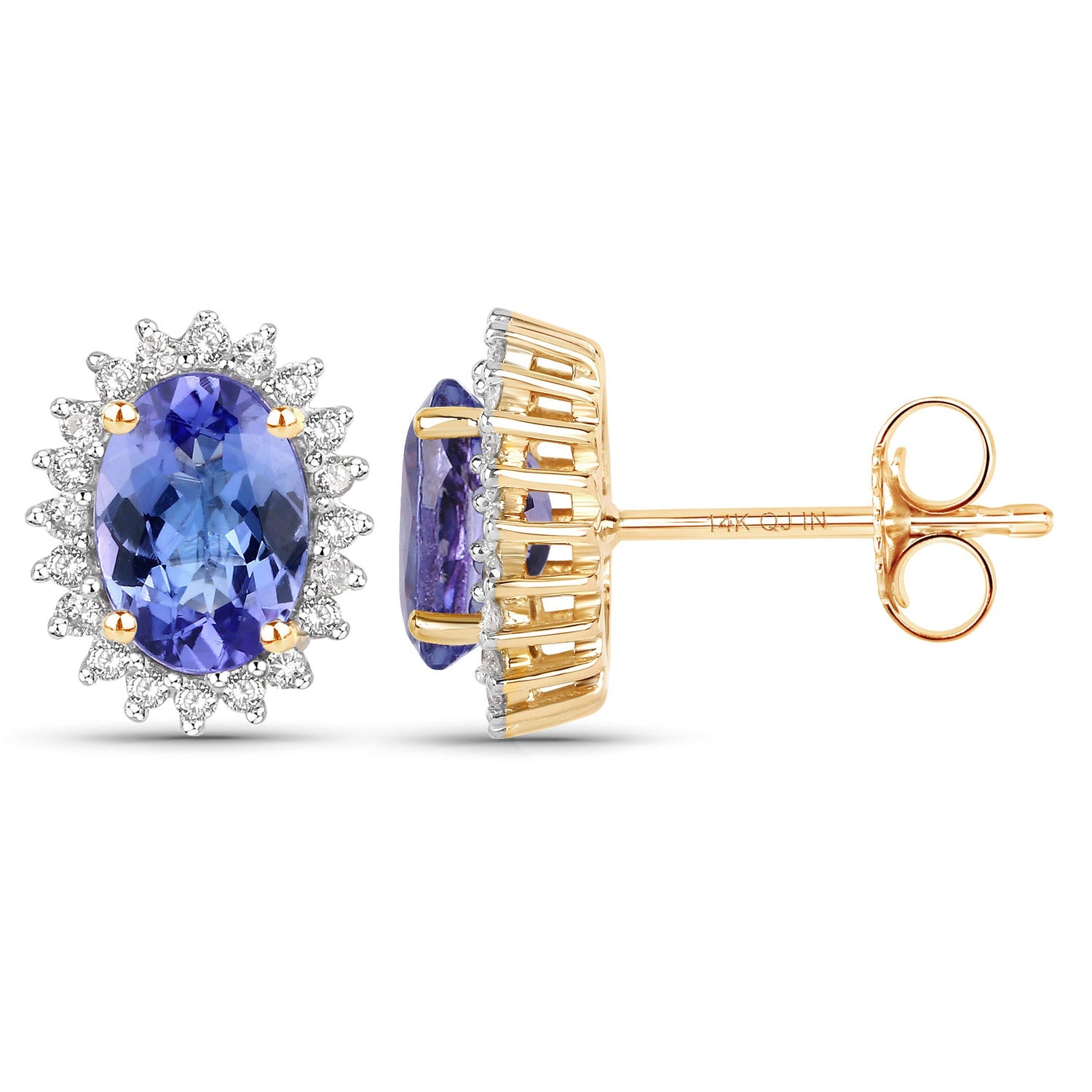 1.71 Carat Genuine Tanzanite and White Diamond 14K Yellow Gold Earrings by Bids.com