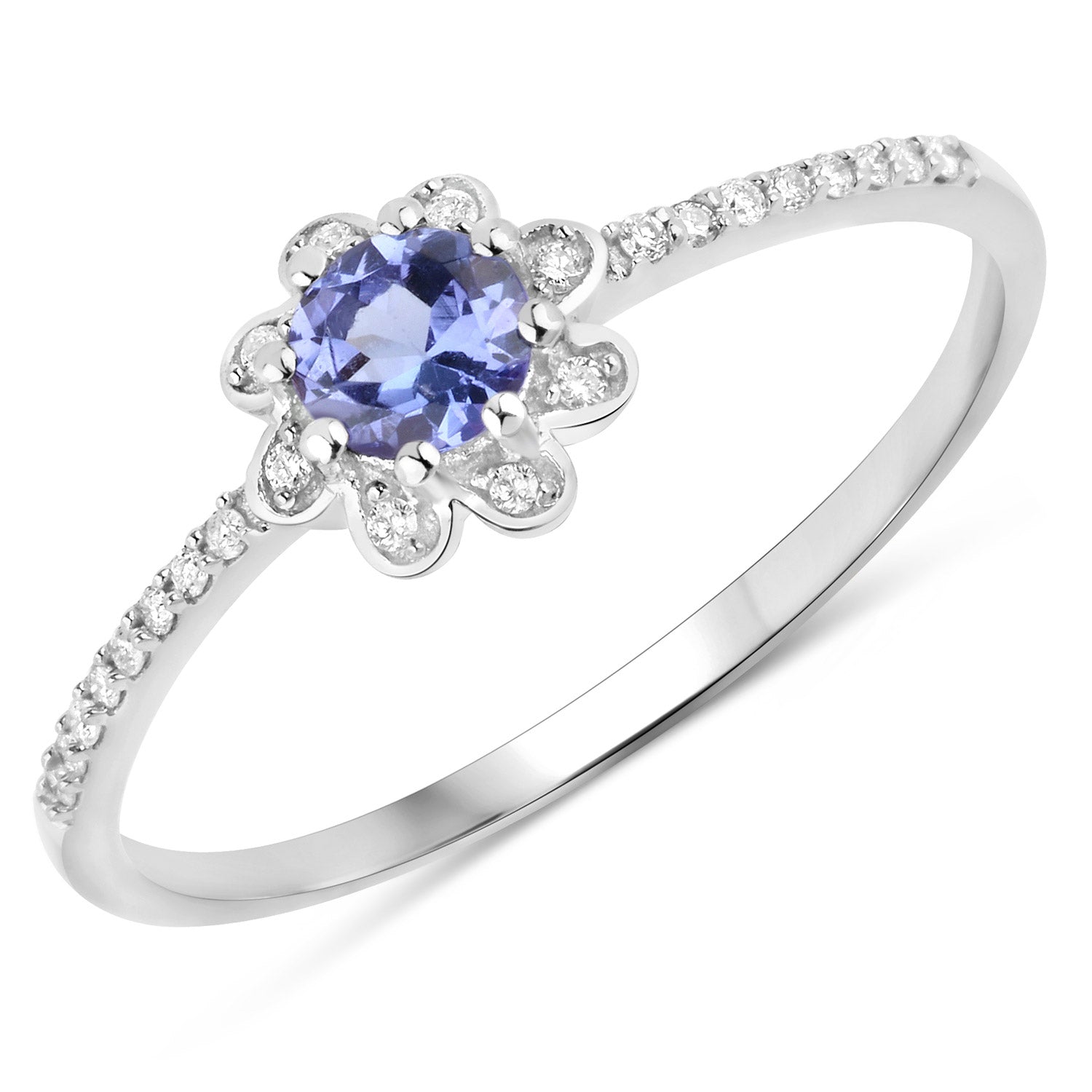 0.30 Carat Genuine Tanzanite and White Diamond 14K White Gold Ring  DestGlow