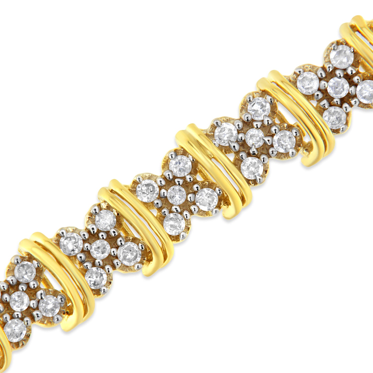 10K Yellow Gold Plated .925 Sterling Silver 2.0 Cttw Round Diamond Cluster "X" Shaped Link Bracelet (H-I Color, I3 Clarity) - 7" by Bids.com