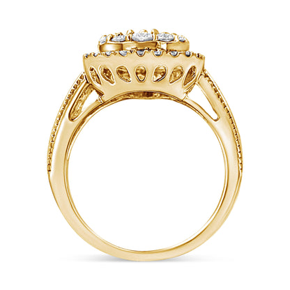10K Yellow Gold Plated .925 Sterling Silver 1 1/2 Cttw Round-Cut Diamond Cocktail Ring (I-J Color, I1-I2 Clarity) - Size 7  DestGlow