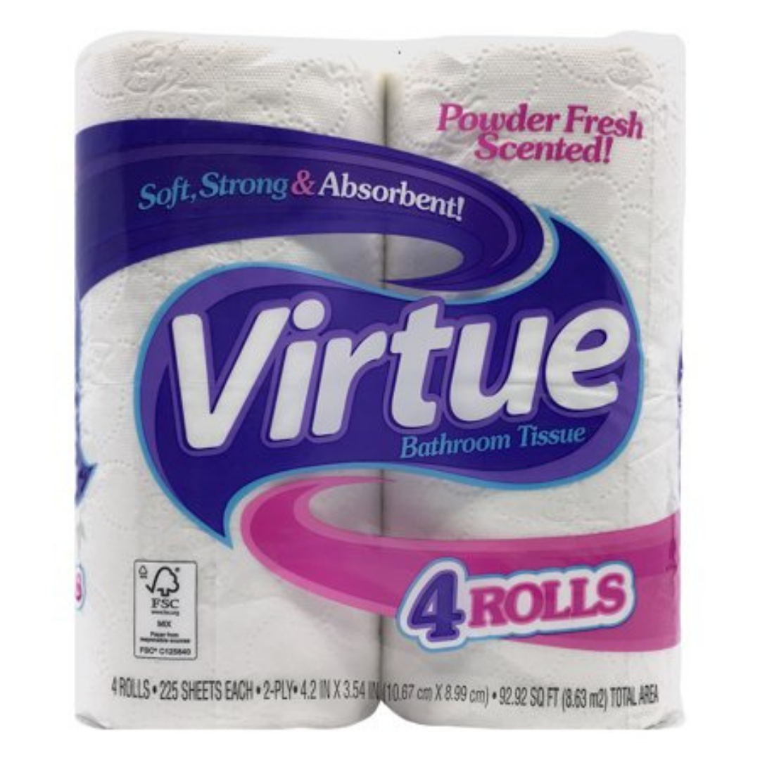 Virtue Powder-Scented Toilet Paper 225-Count 4-Pack by Farmacias Savia
