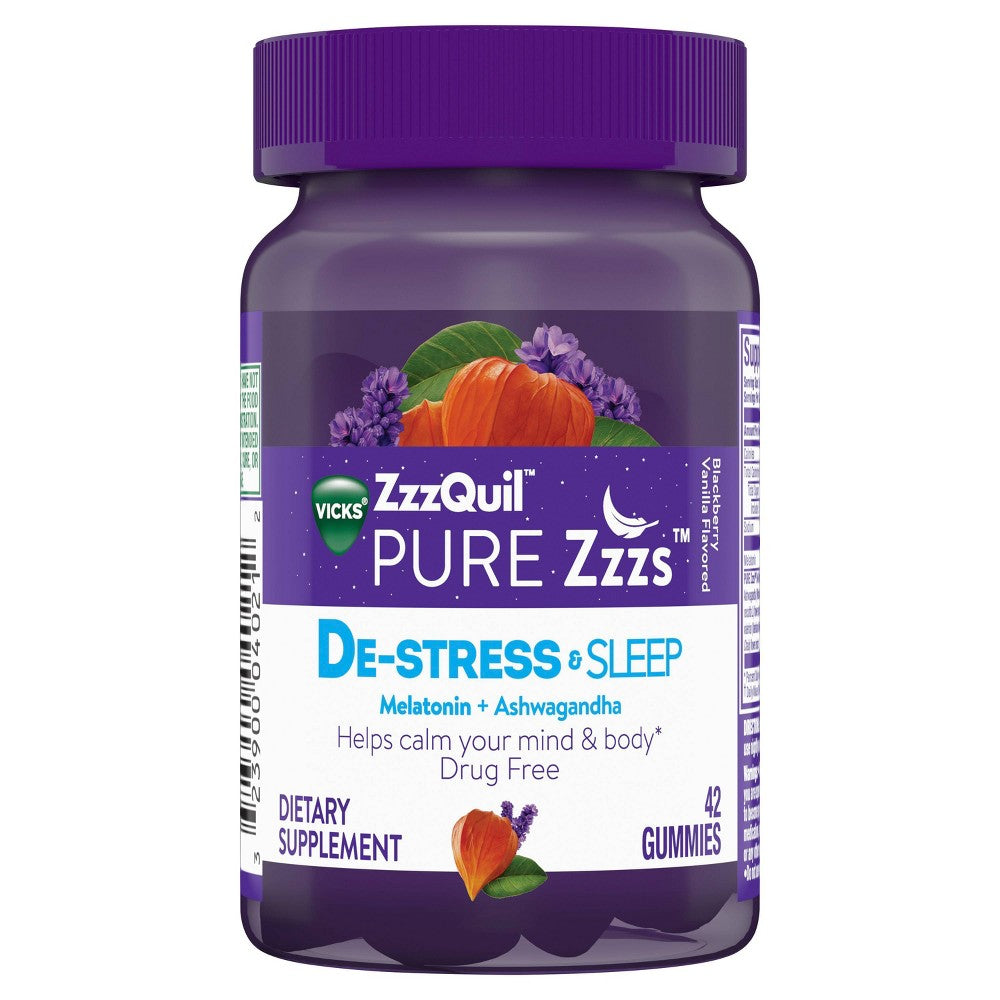 Vicks Pure Zzzs De-Stress &amp; Sleep Melatonin + Ashwagandha Gummies - Blackberry Vanilla by Pasteur Pharmacy