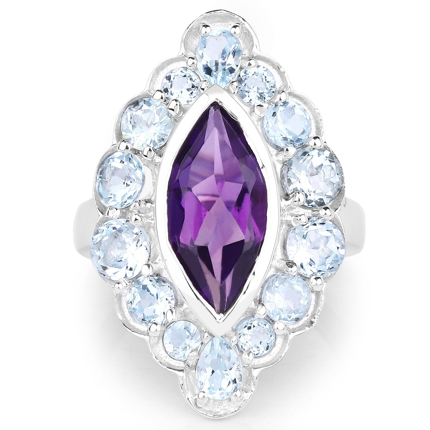 5.30 Carat Genuine Amethyst and Blue Topaz .925 Sterling Silver Ring by Bids.com