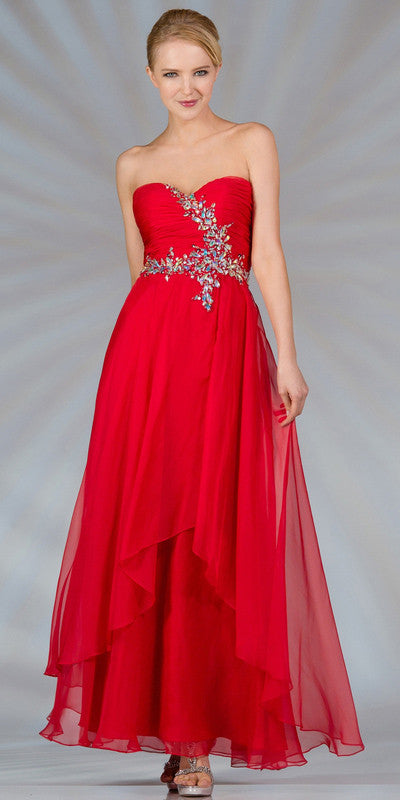 CLEARANCE - Cinderella Divine 7574 Strapless Prom Gown Double Layer Chiffon (Size 8) by DiscountDressShop