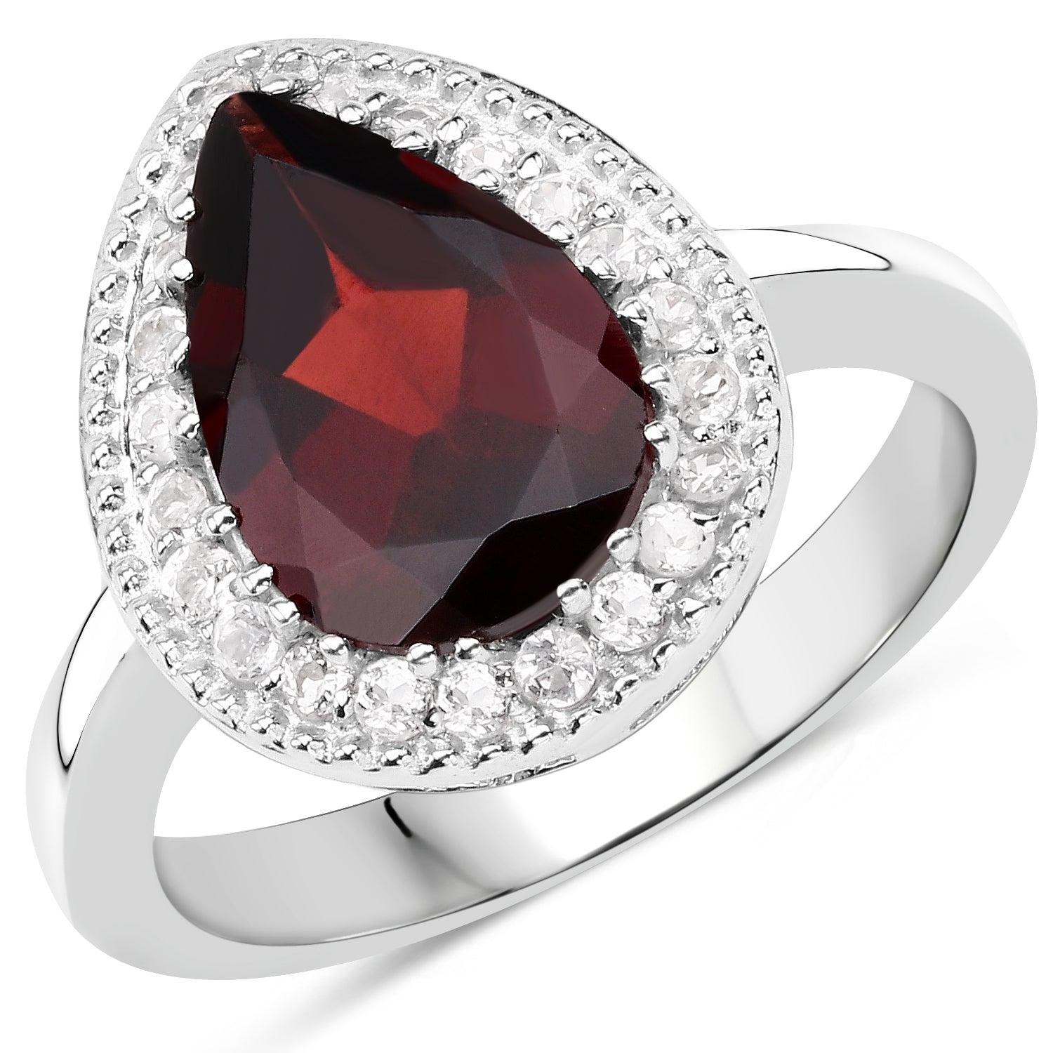 3.94 Carat Genuine Garnet &amp; White Topaz .925 Sterling Silver Ring  DestGlow