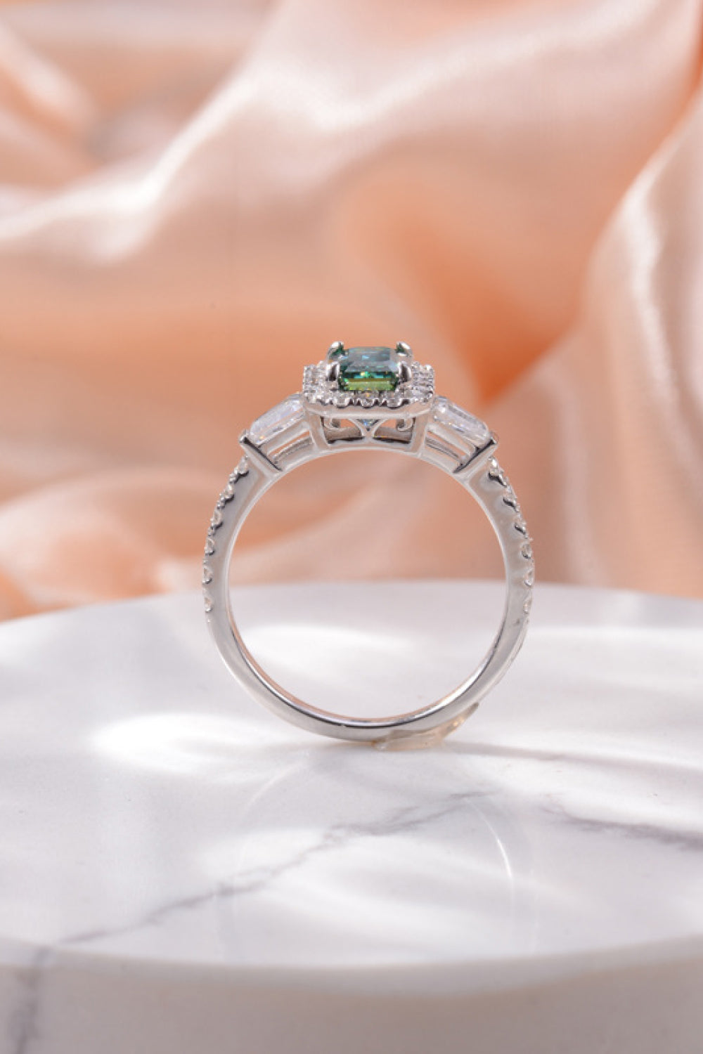 1 Carat Green Emerald-Cut Sparkala™ Platinum Over Pure Sterling Silver Ring - DestGlow