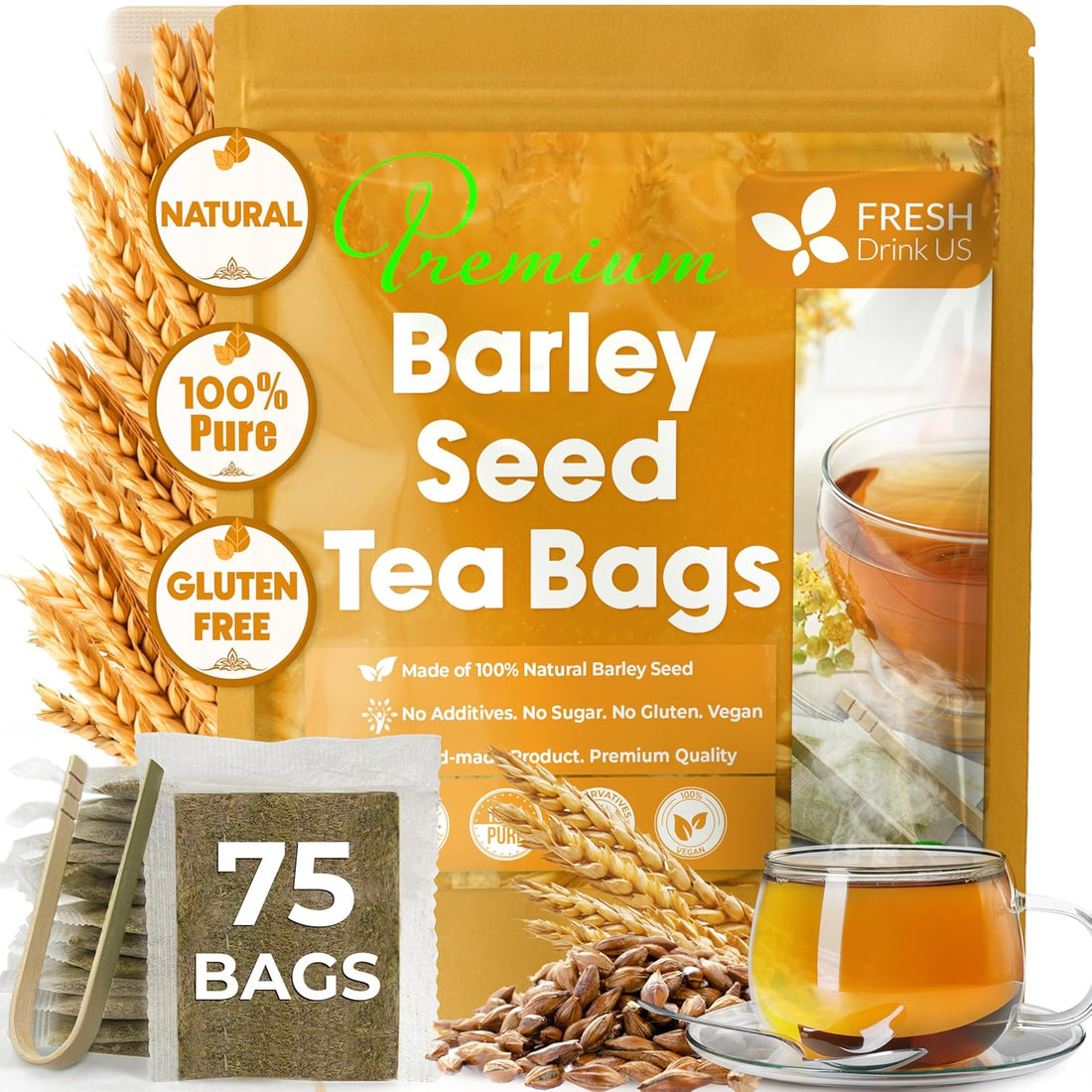 Premium Barley Tea Bags, 100% Natural &amp; Pure from Barley. Loose Barey Herbal Tea. No Sugar, No Caffeine, No Gluten, Vegan. by FreshDrinkUS - Natural and Premium Herbal Tea
