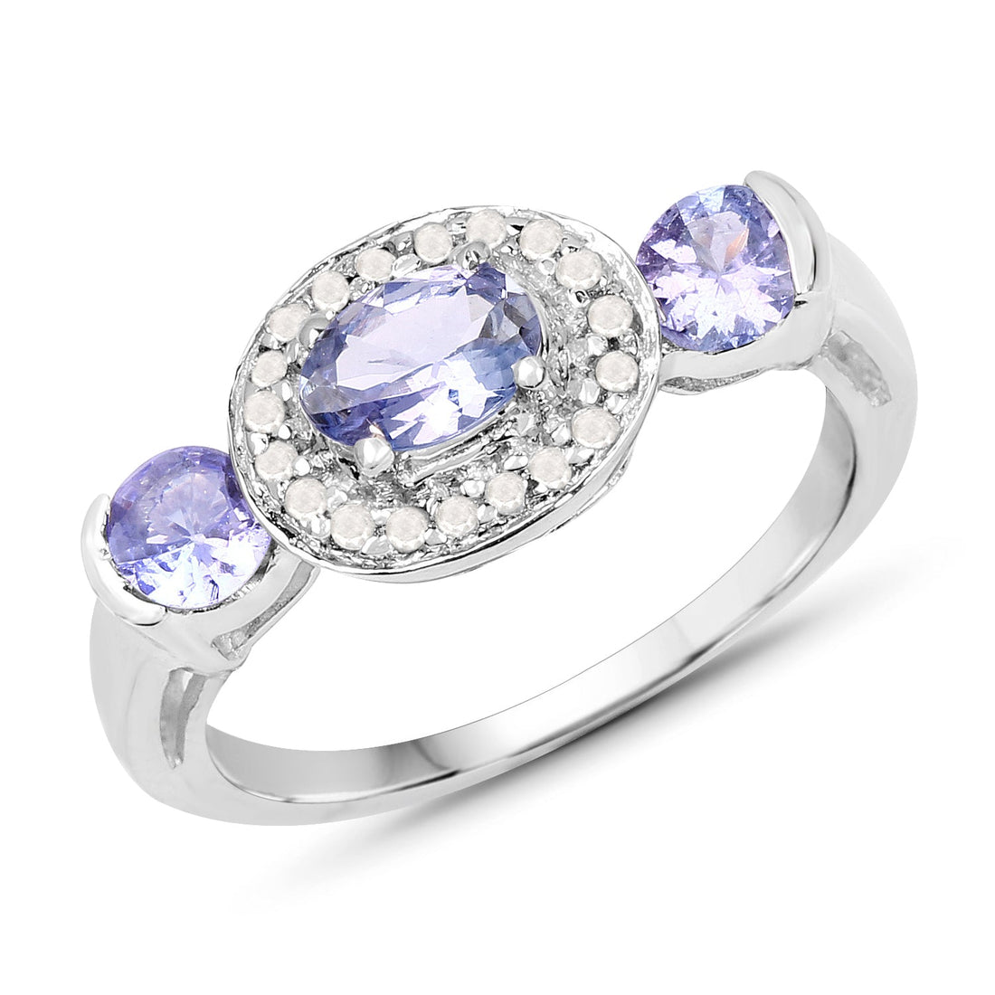 1.00 Carat Genuine Tanzanite and White Topaz .925 Sterling Silver Ring by Bids.com