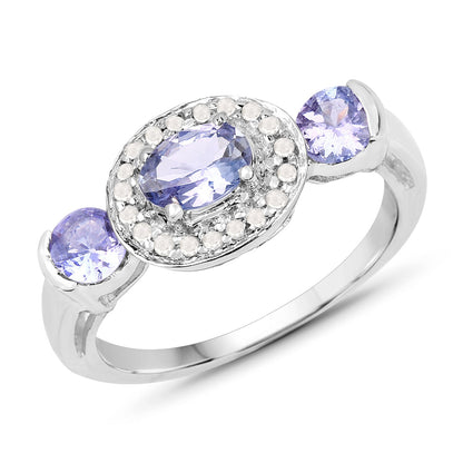 1.00 Carat Genuine Tanzanite and White Topaz .925 Sterling Silver Ring by Bids.com