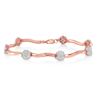 .925 10k Rose Gold Over Sterling Silver 1.0 cttw Diamond Floral Link Bracelet (I-J Color,I3 Clarity) by Bids.com