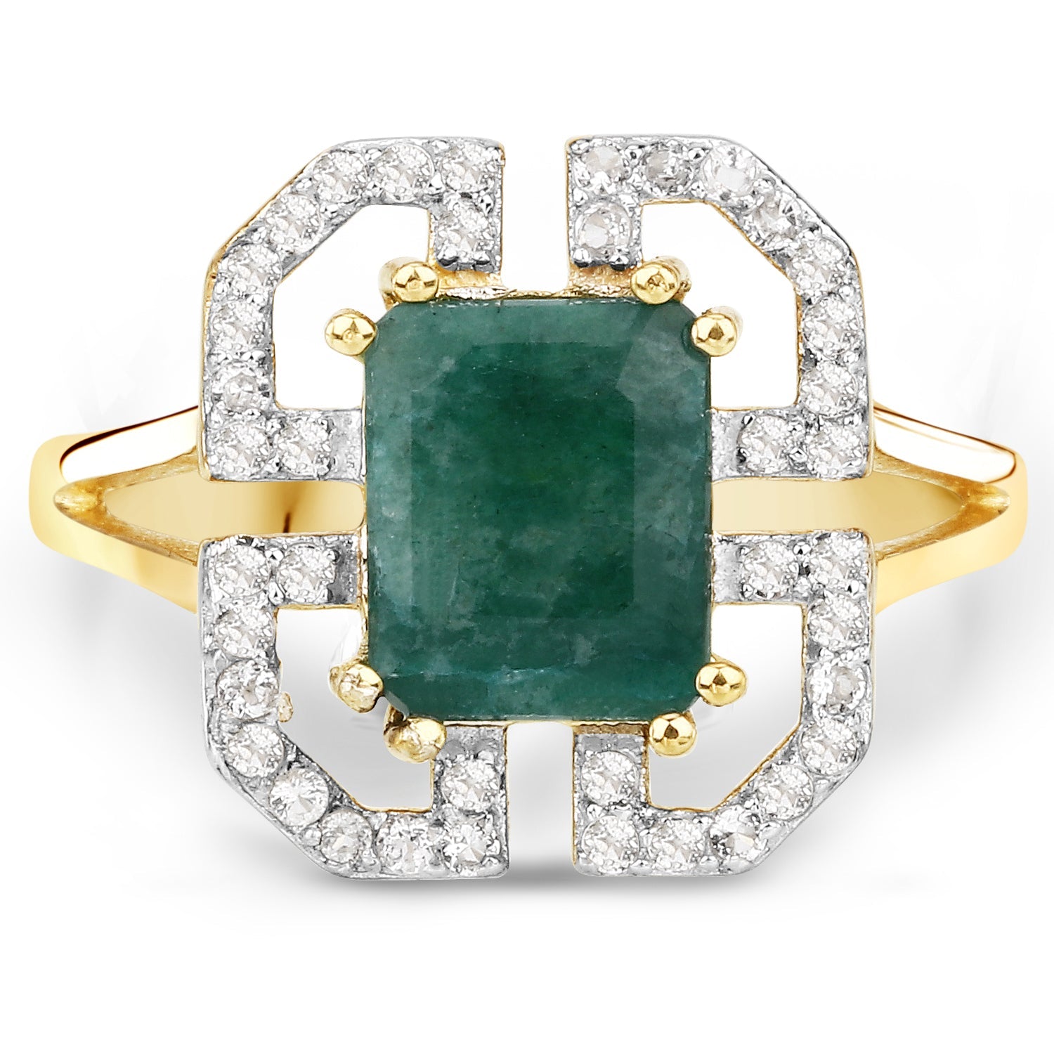 2.55 Carat Dyed Emerald and White Topaz .925 Sterling Silver Ring by Bids.com