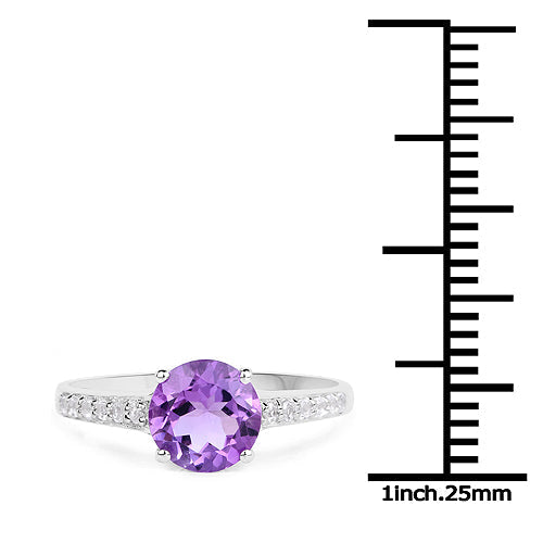 1.33 Carat Genuine Amethyst and White Topaz .925 Sterling Silver Ring  DestGlow