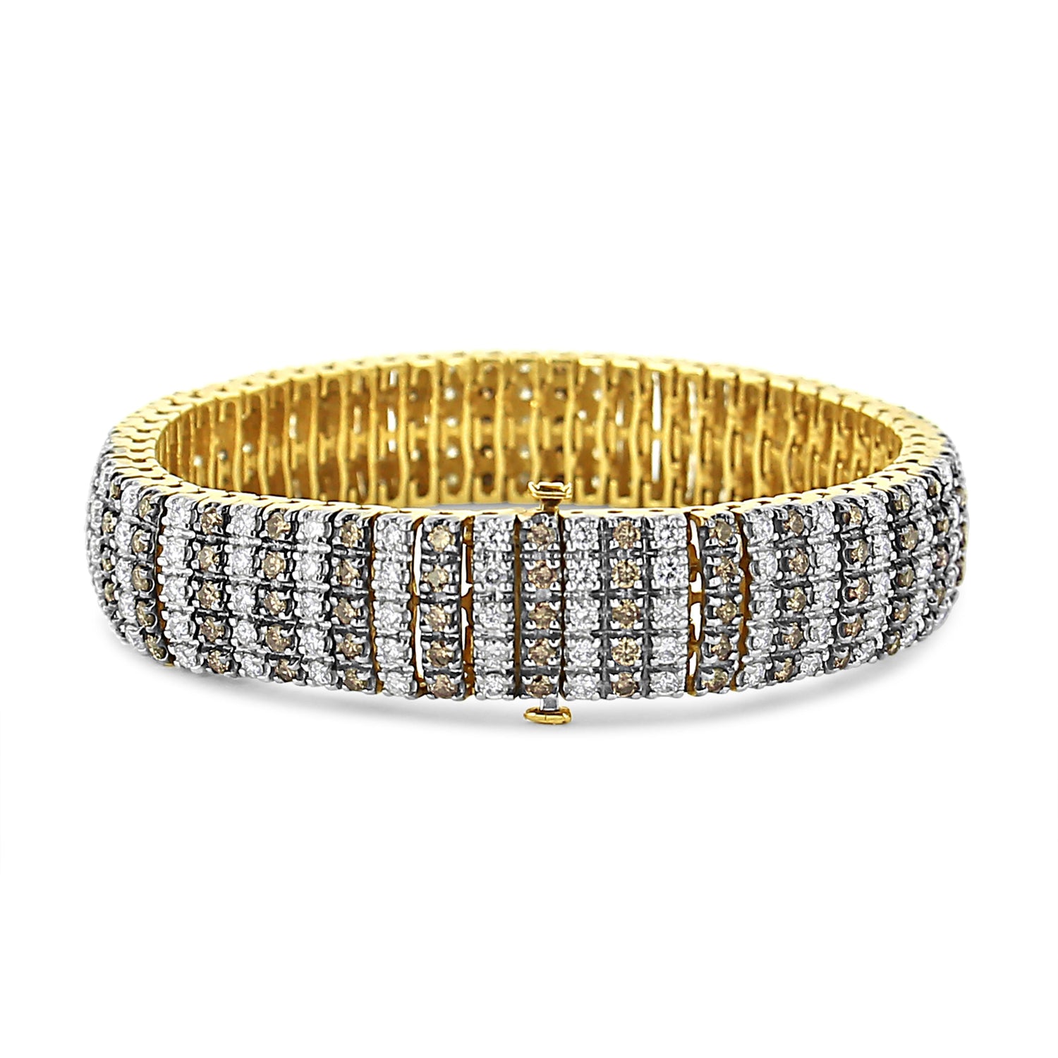 10K Yellow Gold 10-1/3 Cttw Alternating Coco Color and White Diamond 5 Row Tennis Bracelet (Brown/H-I Color, SI1-SI2 Clarity) - Size 7.25 by Bids.com