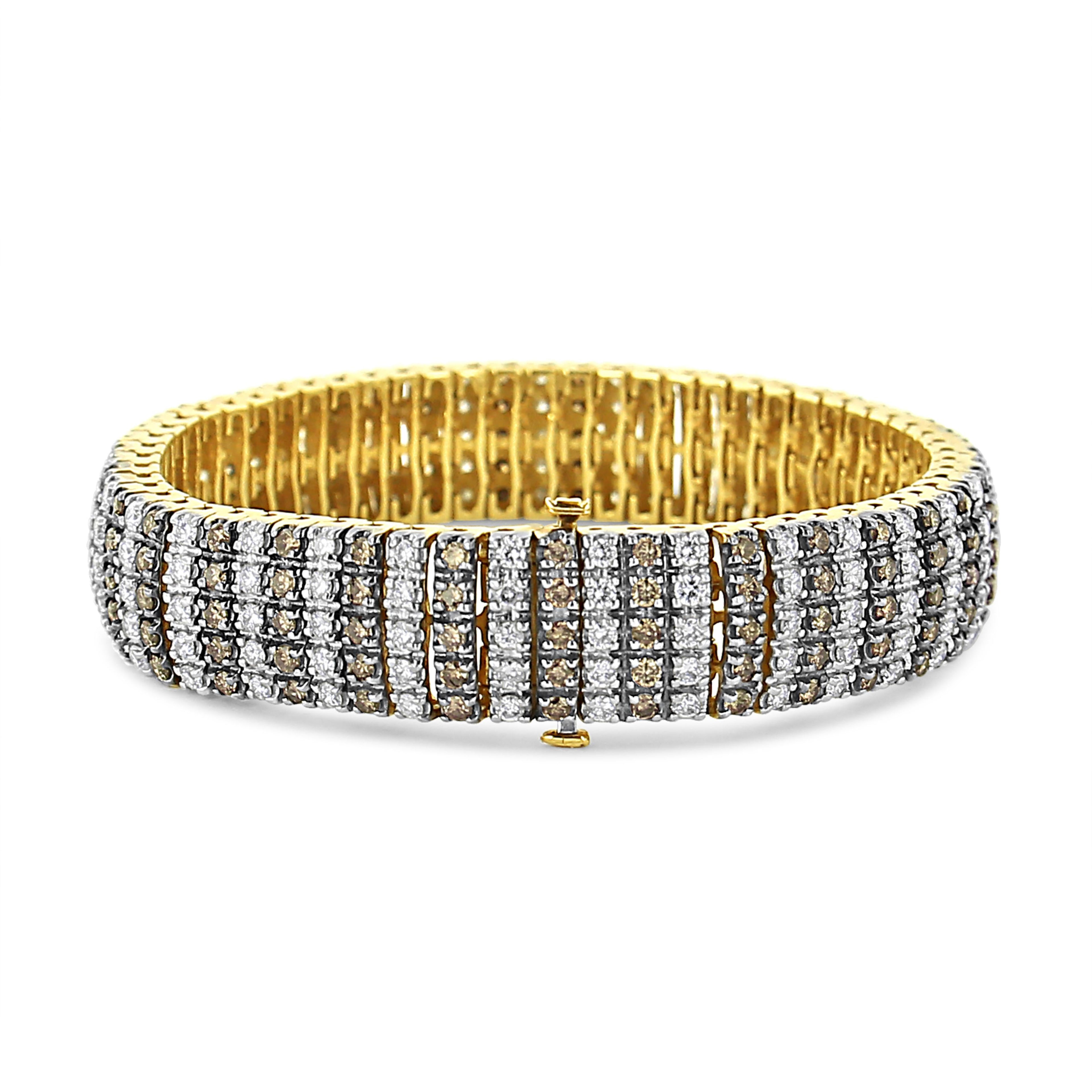 10K Yellow Gold 10-1/3 Cttw Alternating Coco Color and White Diamond 5 Row Tennis Bracelet (Brown/H-I Color, SI1-SI2 Clarity) - Size 7.25 by Bids.com