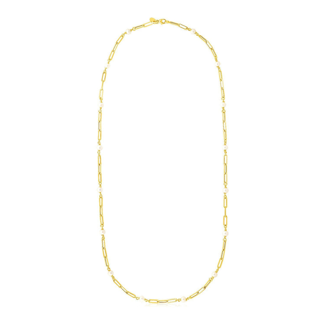 14k Yellow Gold Paperclip Chain and Pearl Necklace by Bids.com