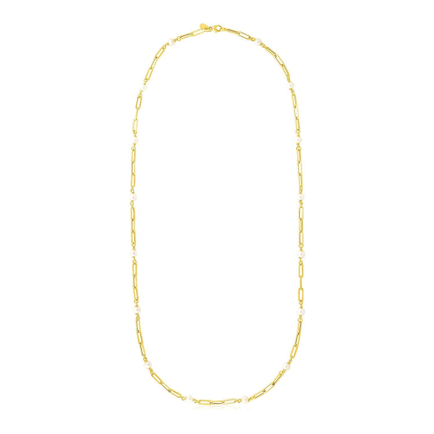 14k Yellow Gold Paperclip Chain and Pearl Necklace by Bids.com
