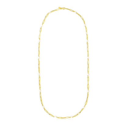 14k Yellow Gold Paperclip Chain and Pearl Necklace by Bids.com