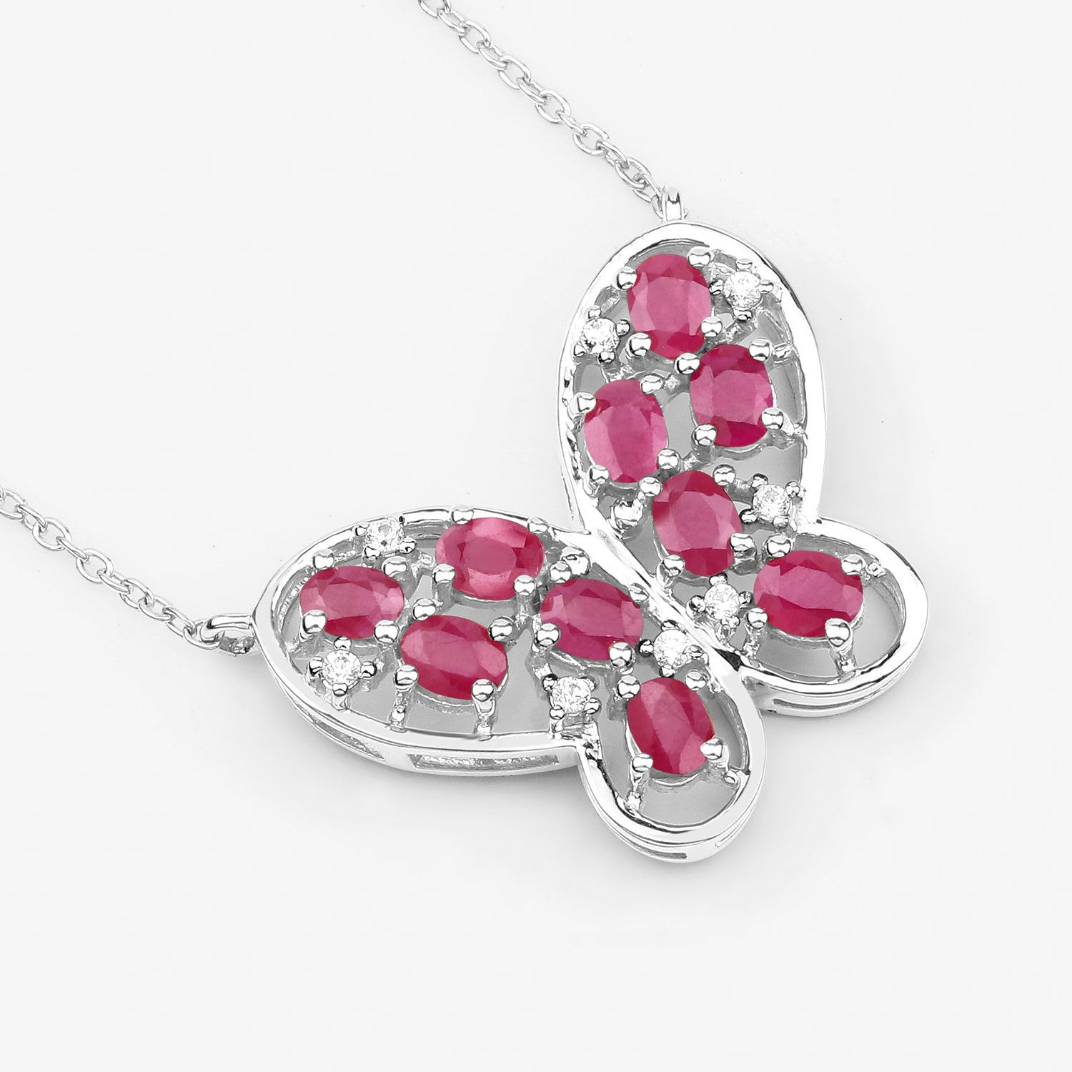 2.36 Carat Genuine Ruby and White Zircon .925 Sterling Silver Necklace by Bids.com