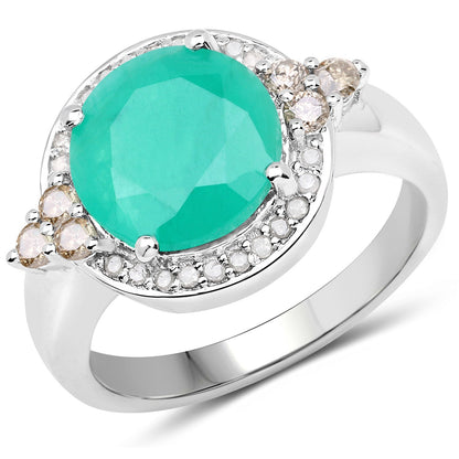 3.51 Carat Genuine Emerald, Champagne Diamond and White Diamond .925 Sterling Silver Ring by Bids.com