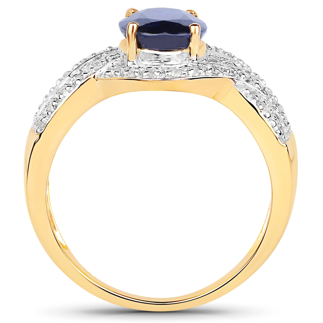 14K Yellow Gold Plated 2.56 Carat Genuine Kyanite and White Topaz .925 Sterling Silver Ring by Bids.com