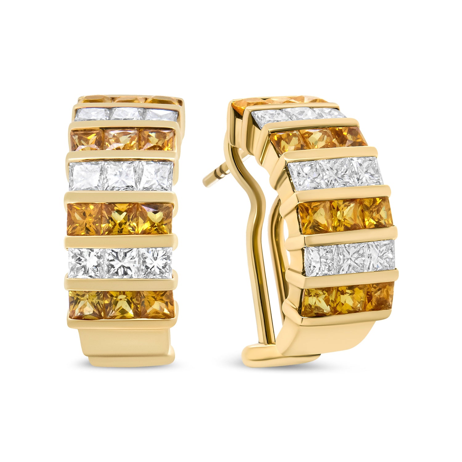 18K Yellow Gold 1 3/4 Cttw Invisible Set Princess Cut Diamond and 2.5mm Yellow Sapphire Huggie Hoop Earrings (F-G Color, VS1-VS2 Clarity) by Bids.com