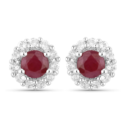 2.17 Carat Genuine Ruby and White Topaz .925 Sterling Silver Jewelry Set by Bids.com
