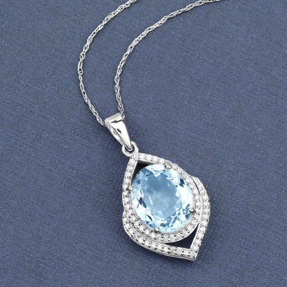 3.82 Carat Genuine Aquamarine and White Diamond 14K White Gold Pendant by Bids.com