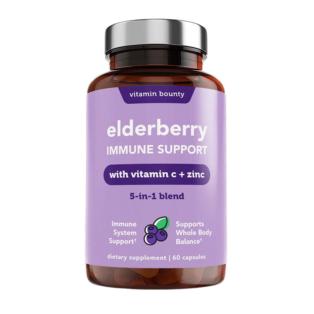 Elderberry Immune Support - 5-in-1 Formula with Vitamin C, Zinc, Garlic &amp; Echinacea - DestGlow