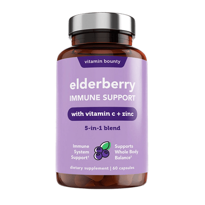 Elderberry Immune Support - 5-in-1 Formula with Vitamin C, Zinc, Garlic &amp; Echinacea - DestGlow