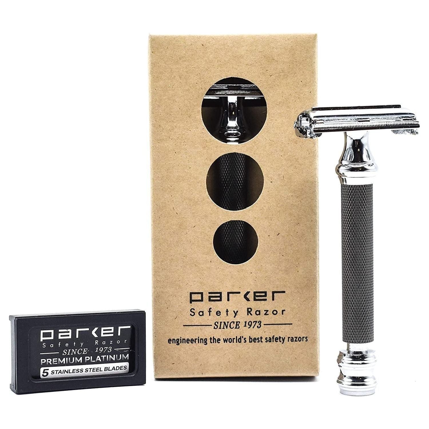 Parker 76R Heavyweight Black And Chrome Handle With 5 Free Derby Blades by Pasteur Pharmacy