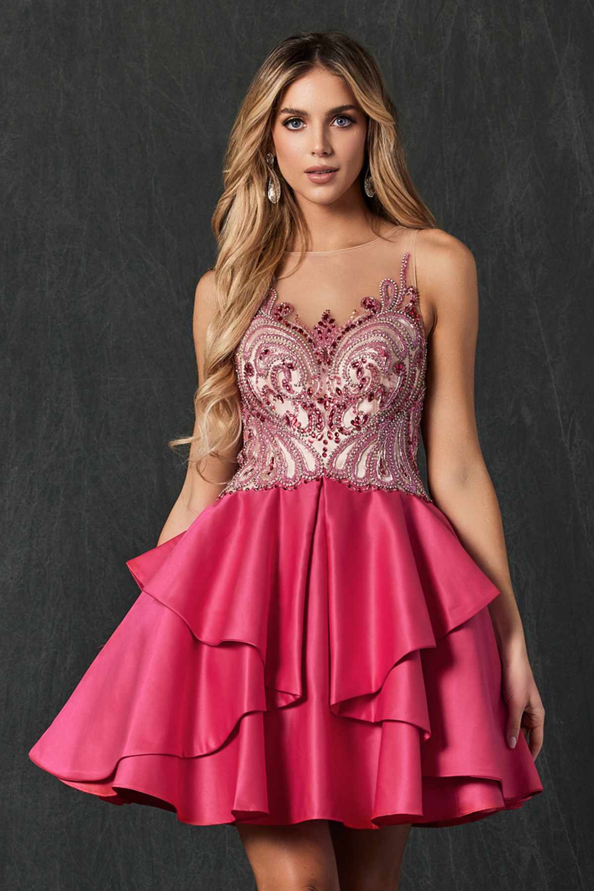 Juliet 760 Embellished Bodice Layered Skirt Short Dress by DiscountDressShop