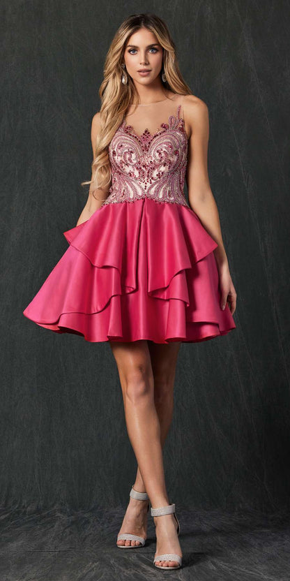 Juliet 760 Embellished Bodice Layered Skirt Short Dress by DiscountDressShop