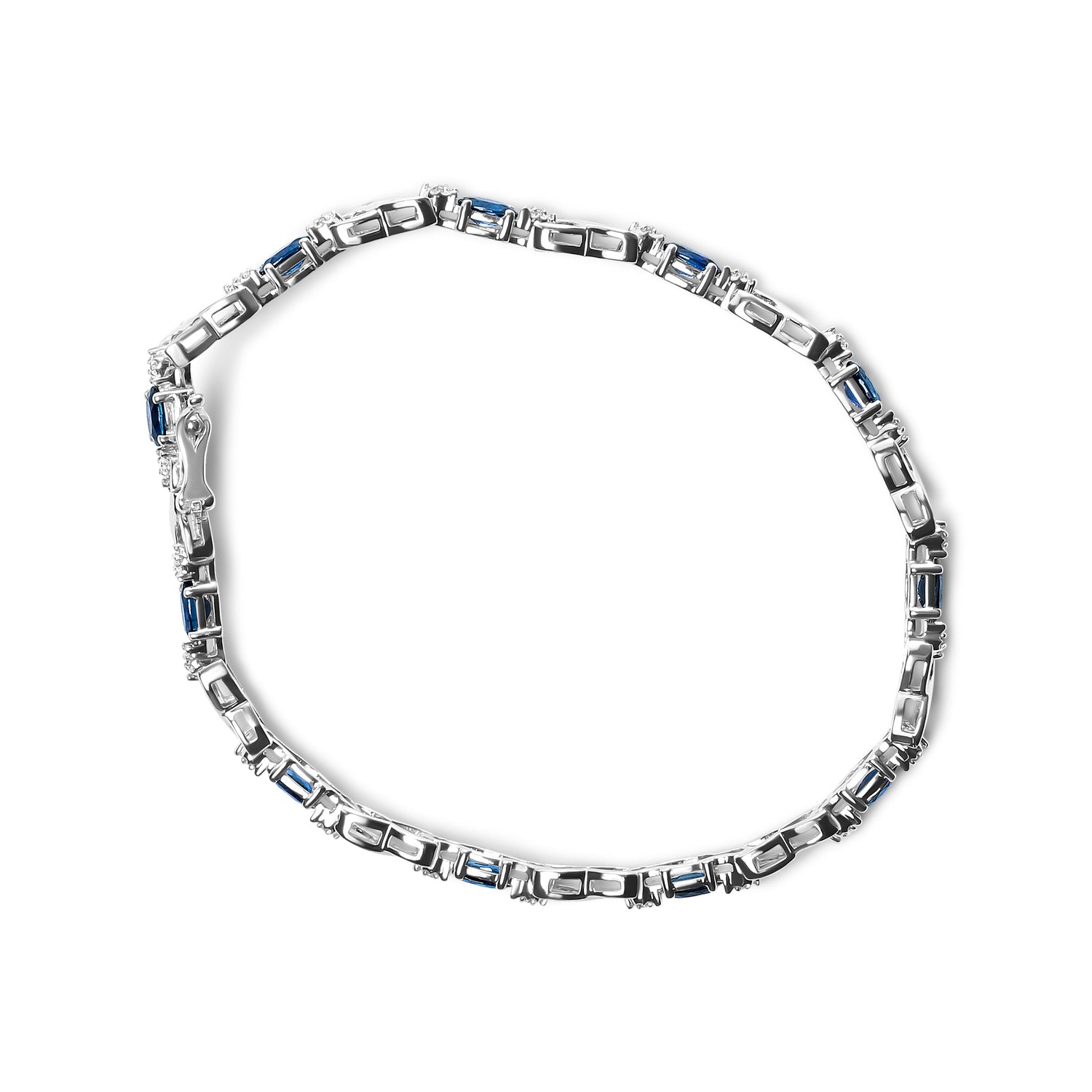 10K White Gold 5x4mm Oval Sapphire Gemstone and 1/10 Cttw Diamond Prong Set "X" Link Bracelet - Size 7" (H-I Color, SI1-SI2 Clarity) by Bids.com