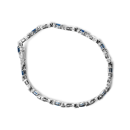 10K White Gold 5x4mm Oval Sapphire Gemstone and 1/10 Cttw Diamond Prong Set "X" Link Bracelet - Size 7" (H-I Color, SI1-SI2 Clarity) by Bids.com