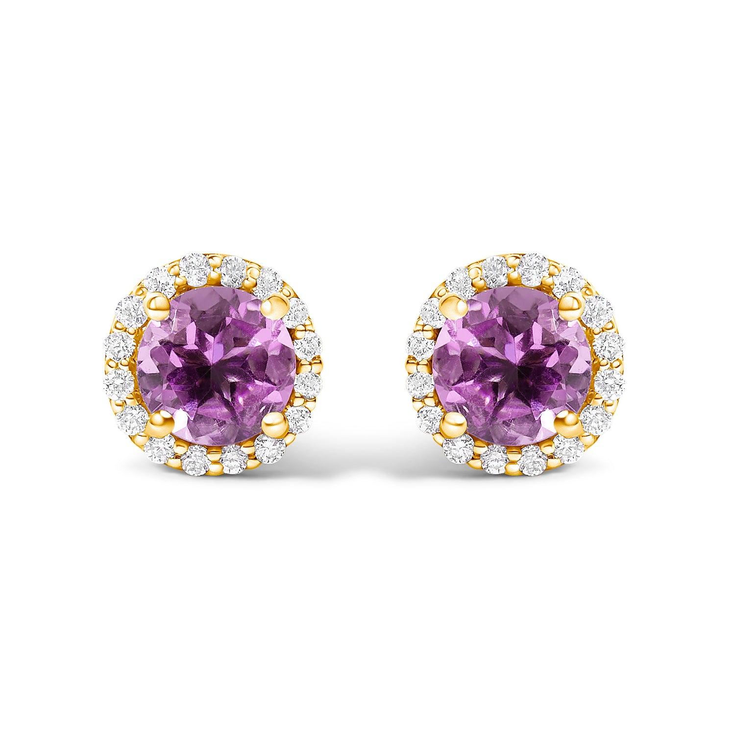 10K White Gold Purple Amethyst and 1/6 Cttw Diamond Halo Stud Earring