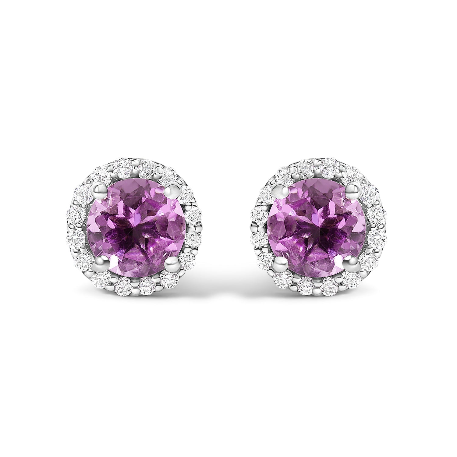 10K White Gold Purple Amethyst and 1/6 Cttw Diamond Halo Stud Earring
