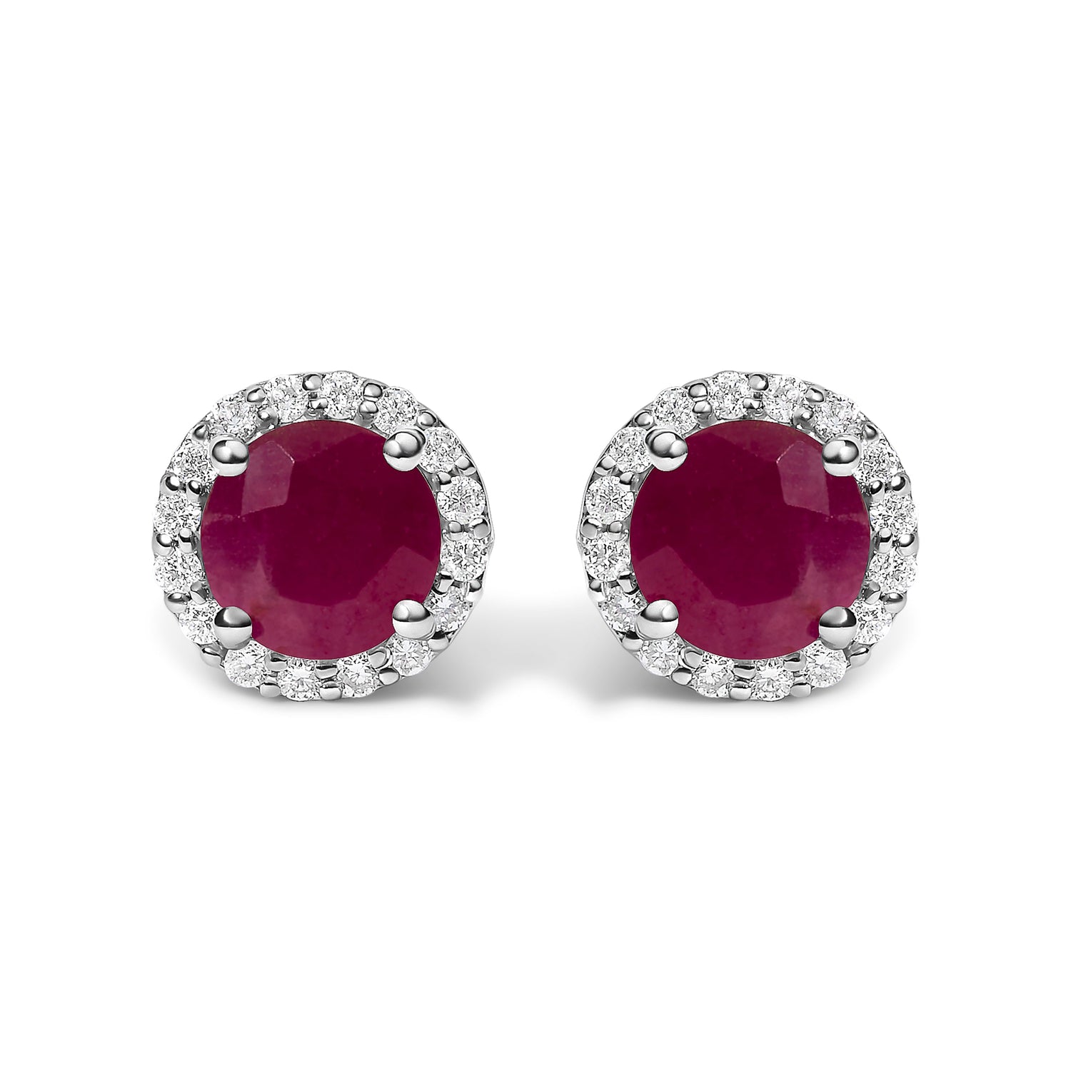 10K White Gold Purple Amethyst and 1/6 Cttw Diamond Halo Stud Earring