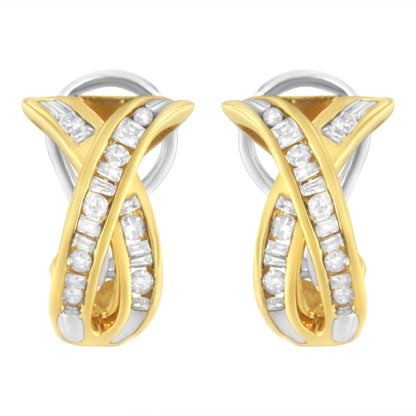 14K Yellow and White Gold 1/2 TDW "X" Shape Cross Over Diamond Hoop Earrings (I-J, I2-I3) by Bids.com