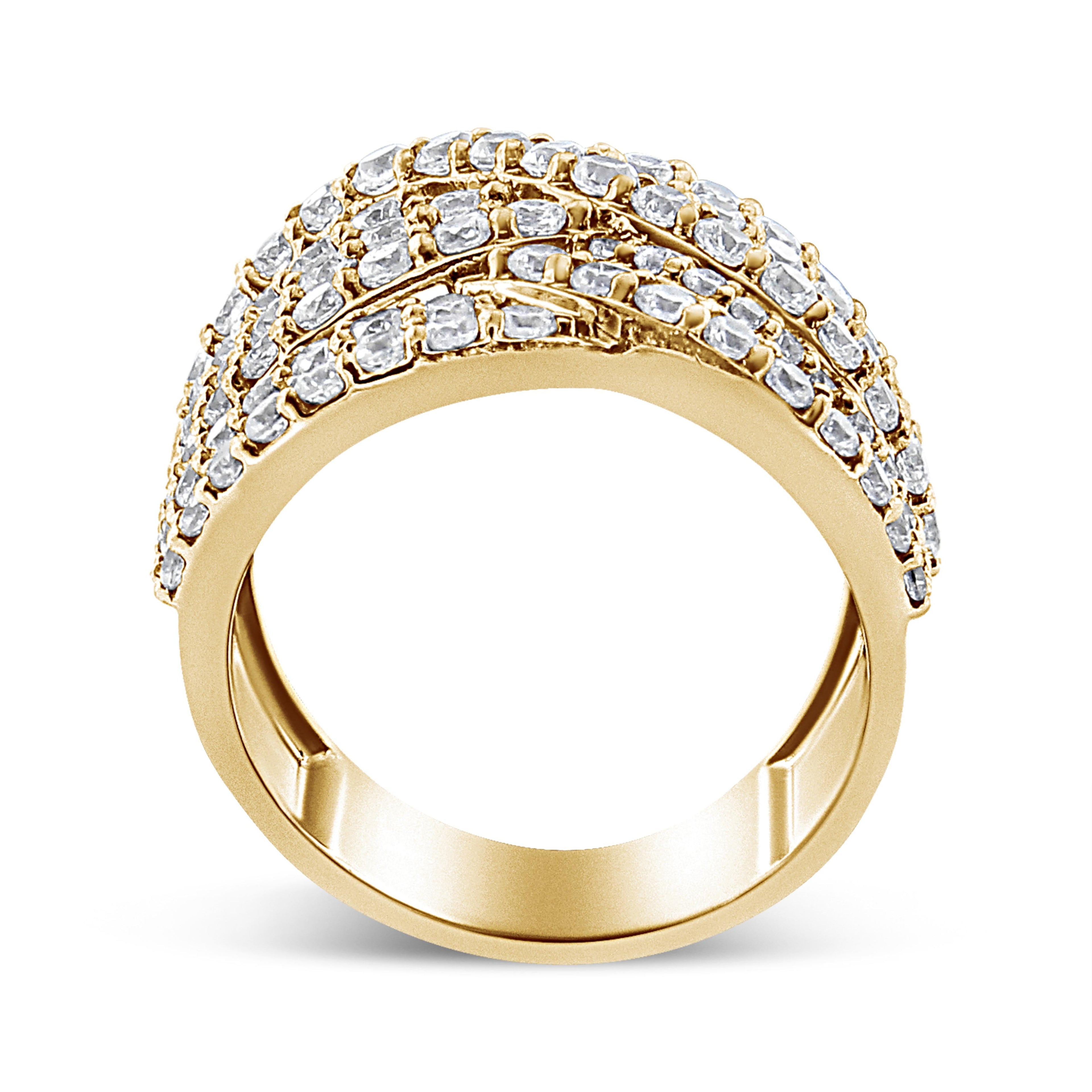 10K Yellow Gold 3.0 Cttw Diamond Eight-Row Bypass Crossover Statement Band Ring (H-I Color, I2-I3 Clarity) - Size 7 by Bids.com