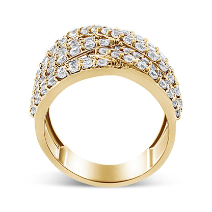 10K Yellow Gold 3.0 Cttw Diamond Eight-Row Bypass Crossover Statement Band Ring (H-I Color, I2-I3 Clarity) - Size 7 by Bids.com