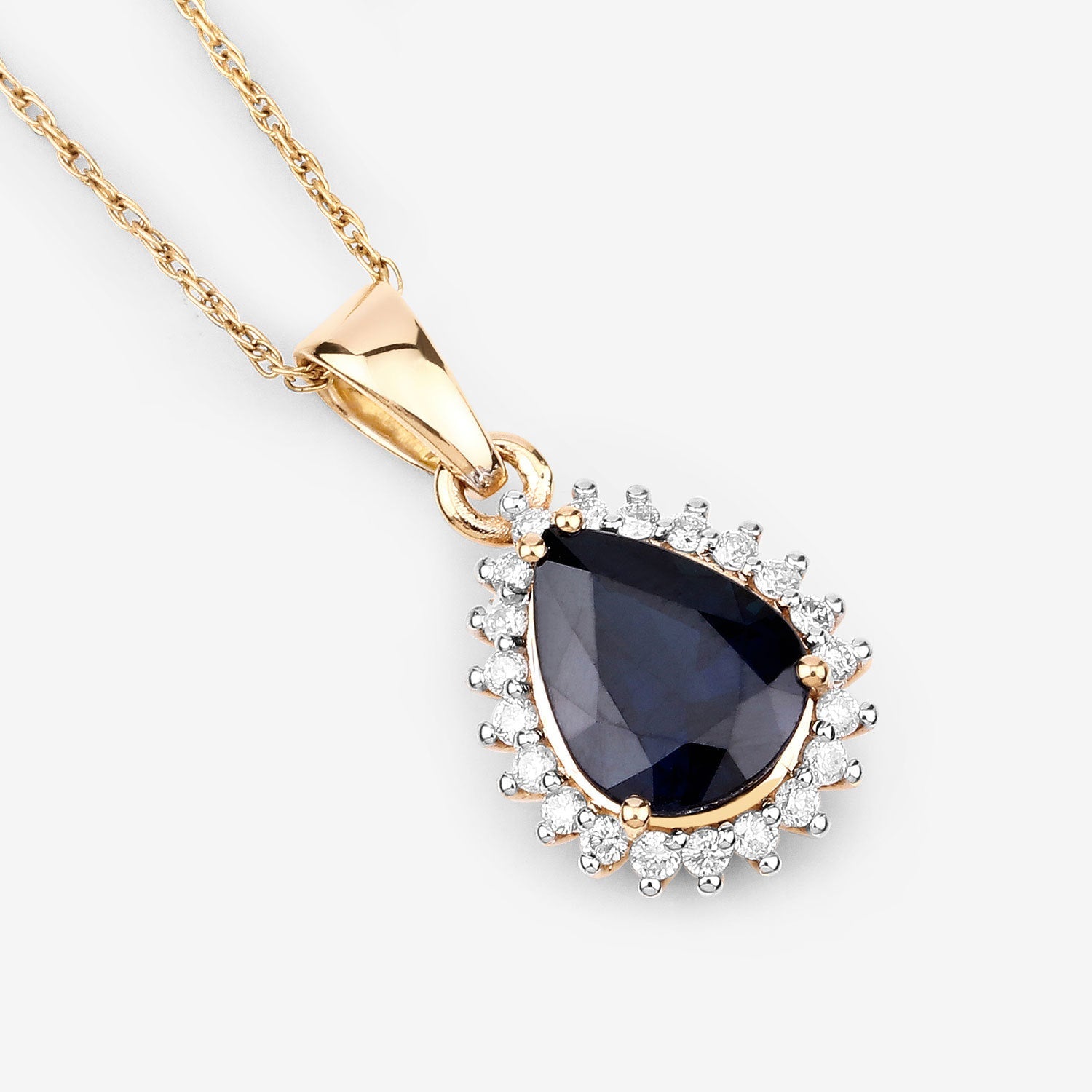 2.09 Carat Genuine Blue Sapphire and White Diamond 14K Yellow Gold Pendant by Bids.com
