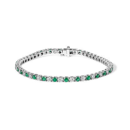 14K White Gold Alternating 1 1/2 Cttw Diamond and Emerald Tennis Bracelet  DestGlow