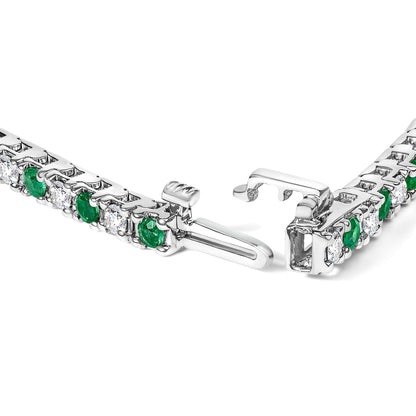 14K White Gold Alternating 1 1/2 Cttw Diamond and Emerald Tennis Bracelet  DestGlow
