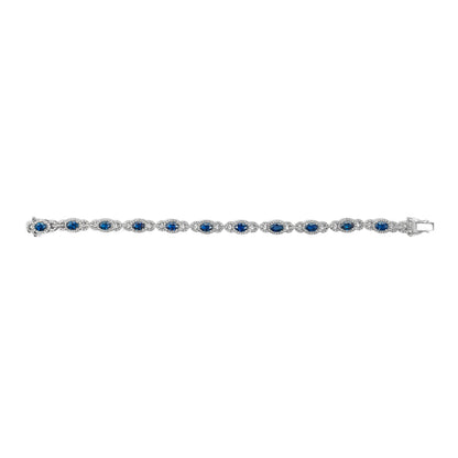 14K White Gold Vintage-Inspired Oval Blue Sapphire &amp; Diamond Link Bracelet by Bids.com