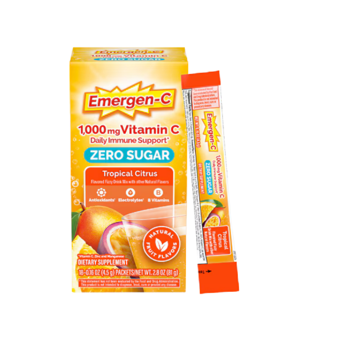 Emergen-C Zero Sugar Vitamin C Immune Support Tropical Citrus (18ct)  DestGlow