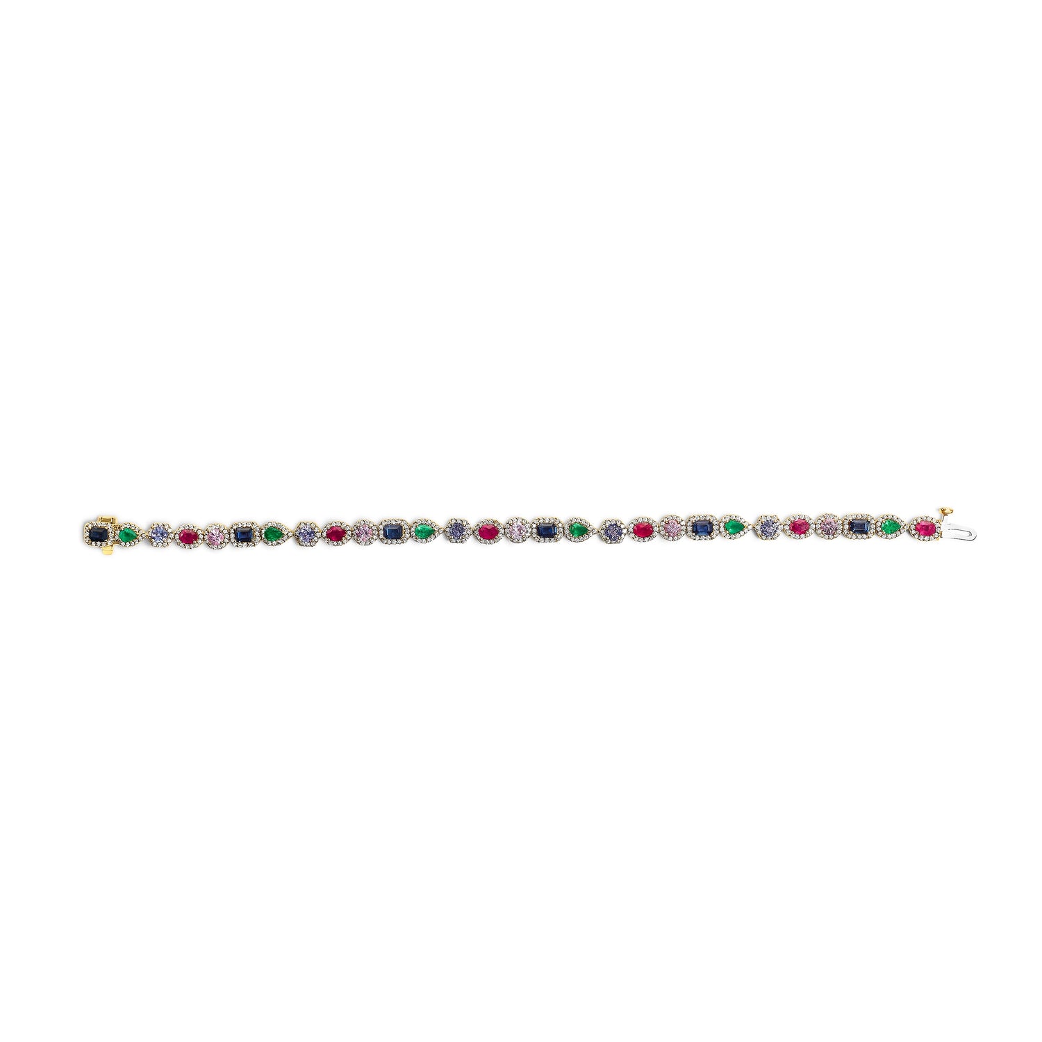 14K Yellow Gold Multi-Gemstone and Diamond Halo Rainbow Tennis Bracelet by Bids.com