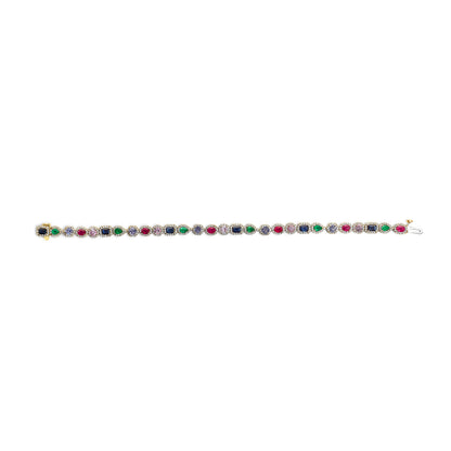 14K Yellow Gold Multi-Gemstone and Diamond Halo Rainbow Tennis Bracelet by Bids.com