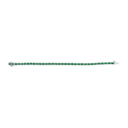 14K White Gold Alternating Oval Green Emerald and Diamond Tennis Bracelet by Bids.com