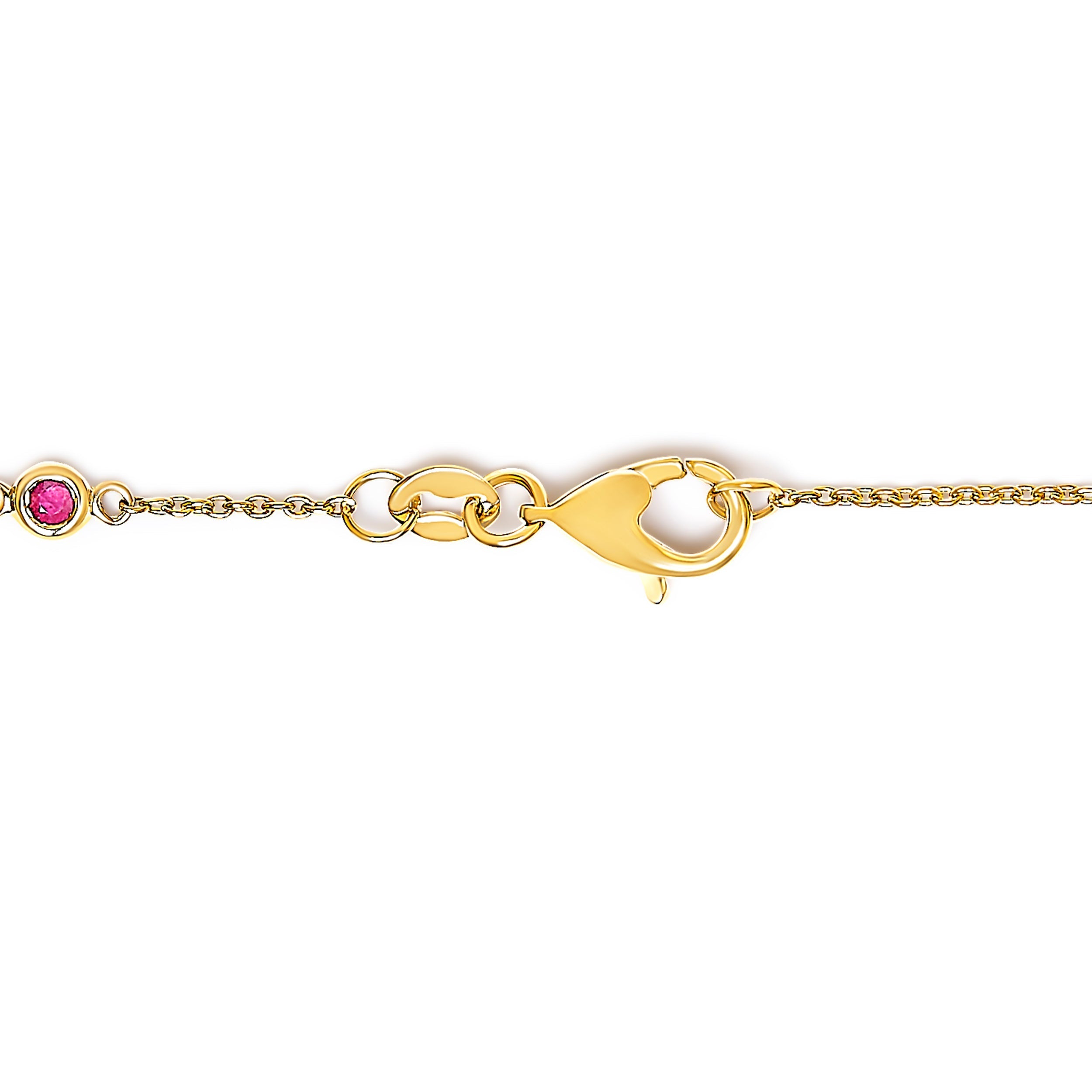 14K Yellow Gold Alternating Red Ruby and White Diamond Bezel Station Chain Bracelet (I-J Color, SI2-I1 Clarity) - 8" Inches  DestGlow
